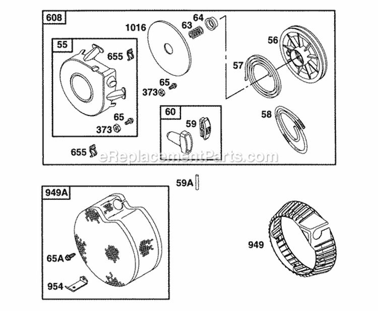 Rewind Assy Diagram and Parts List for 254422-0535-01  Briggs and Stratton Engine